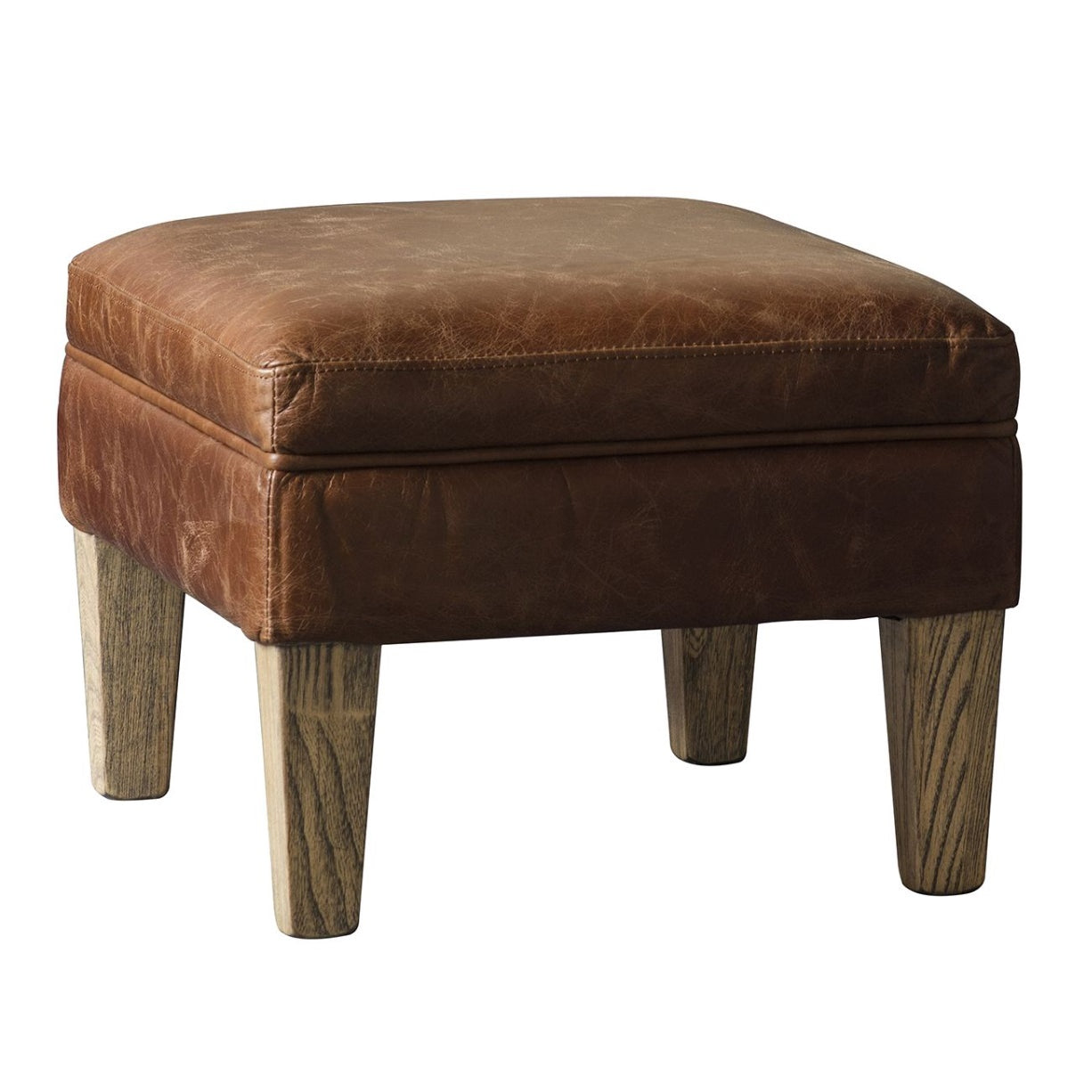 Heritage Oak Leather Footstool