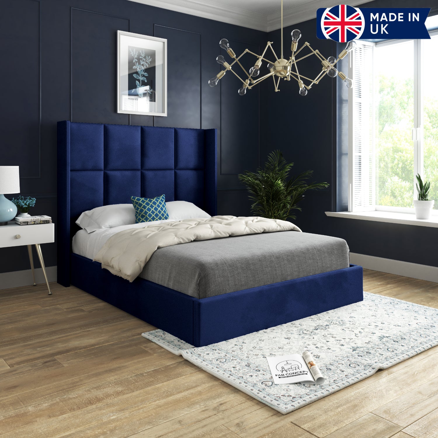 Quanta Straight Winged Upholstered Soft Velvet Bed Frame