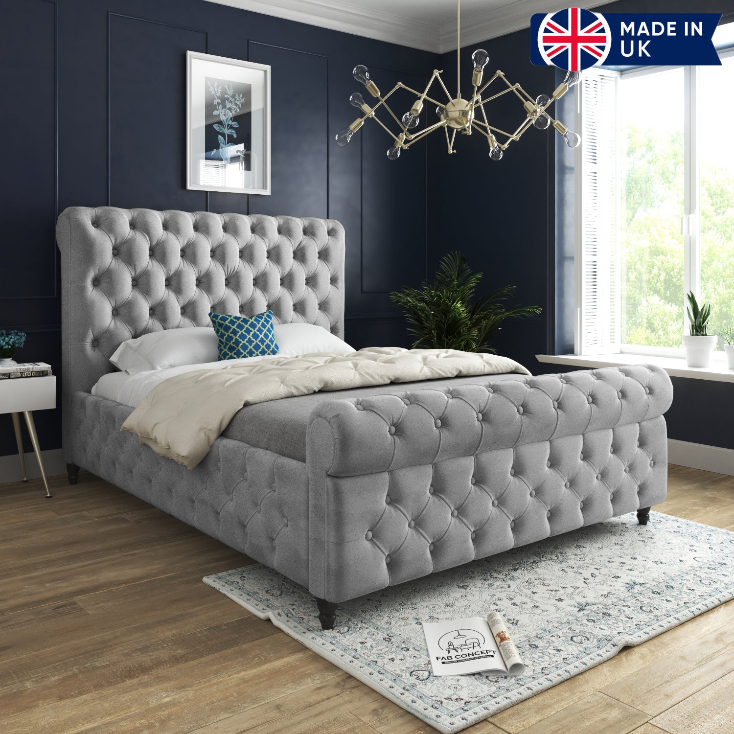 Savana Sleigh Upholstered Soft Velvet Bed Frame